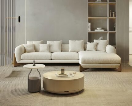 Kabil Boucle Sofa, Teddy Fabric, Solid Wooden Legs, for Living Room, Bedroom, Hallways (4 Seater, Sectional LHS)