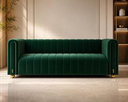 Kabil Modern 3 Seater Green Fabric Sofa for Living Room, Soft Cushioned Large Couch, Premium Comfort Sofa for Home & Office