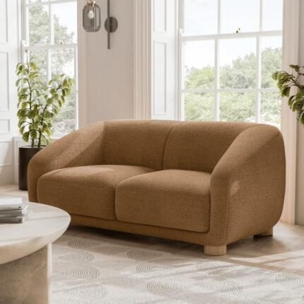 Kabil Premium Boucle Fabric 2 Seater Sofa for Living Room and Offices (Brown, White 2 Seater)