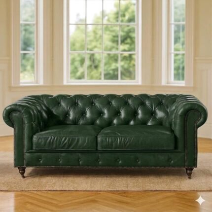 Kabil Modern Classic Design Leatherette Luxury Chester Sofa Set with Button Tufted, Sofa for Living Room Home, Office, Bar, Hotle and Lobby, Living Room Set (Green, 2 Seater Sofa)